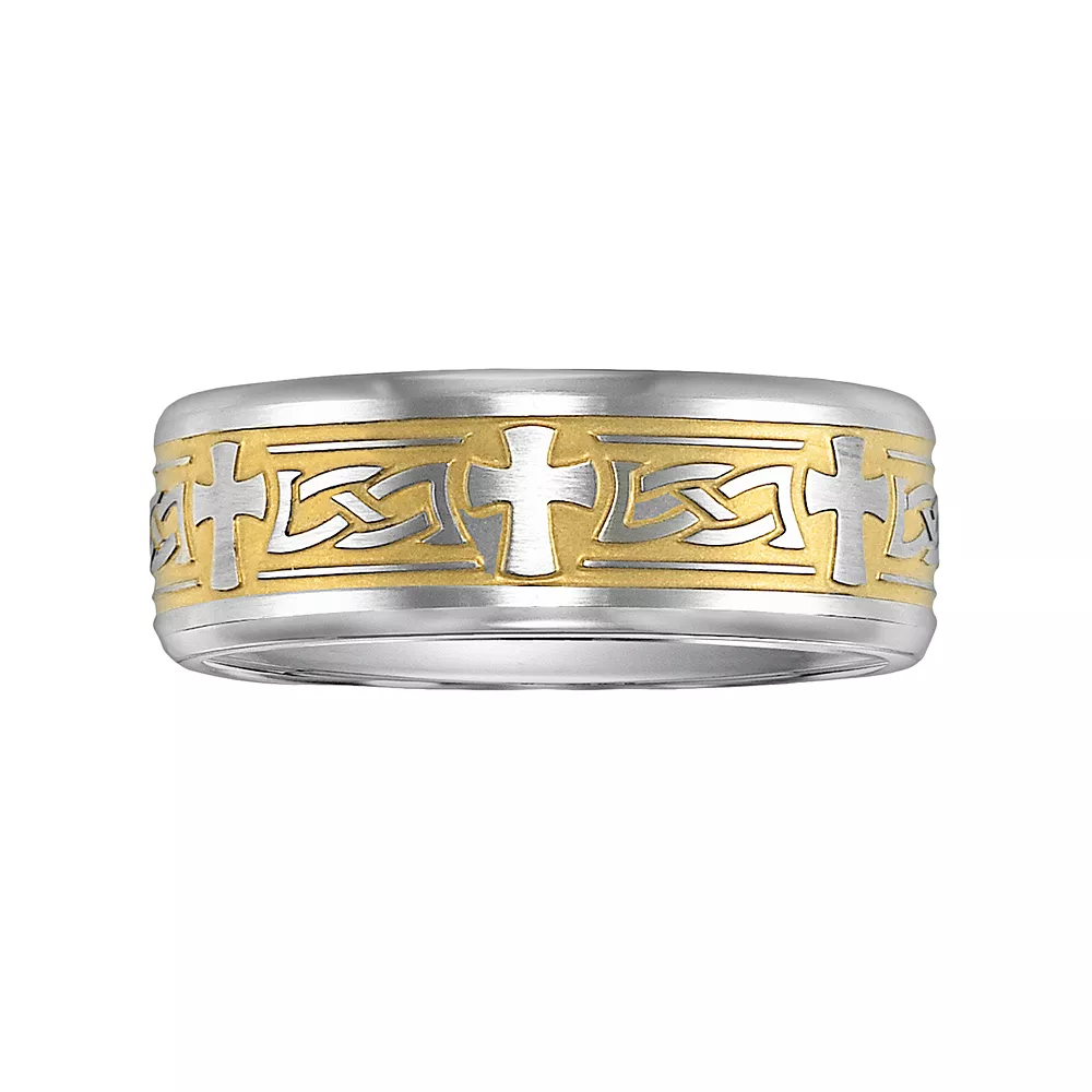 AXL Stainless Steel Two Tone Cross Men's Wedding Band