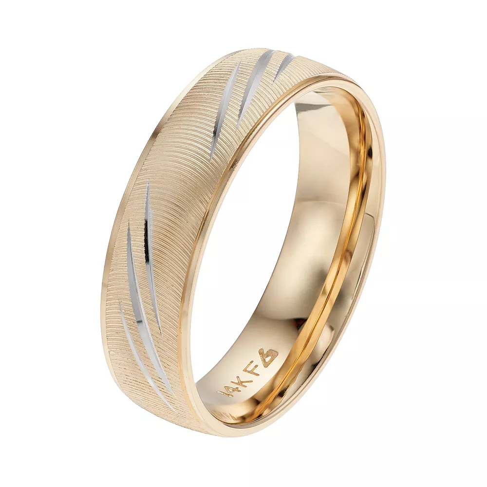 Men's AXL Two Tone 14k Gold Textured Wedding Band - Image 2