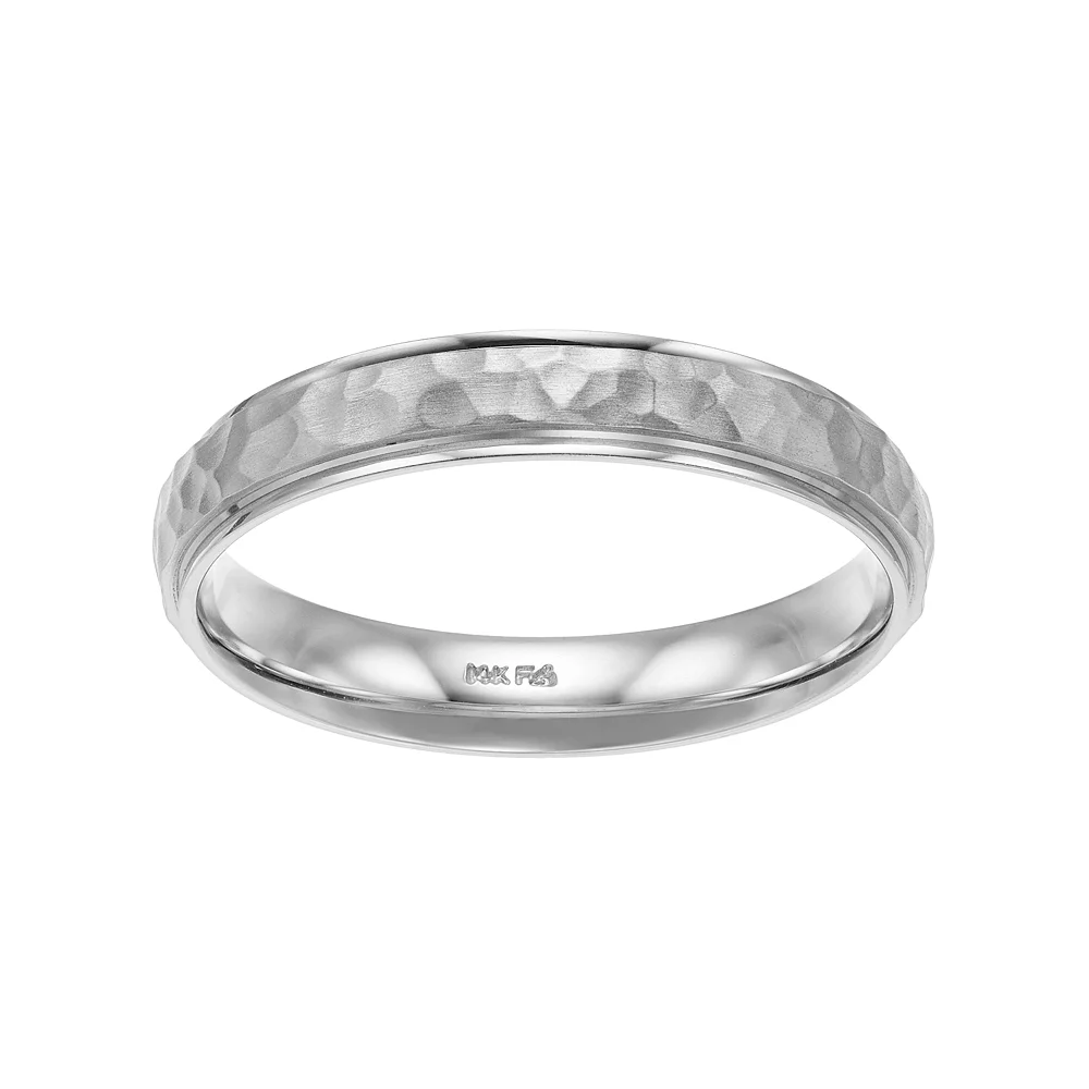 Men's AXL 14k White Gold Hammered Wedding Band