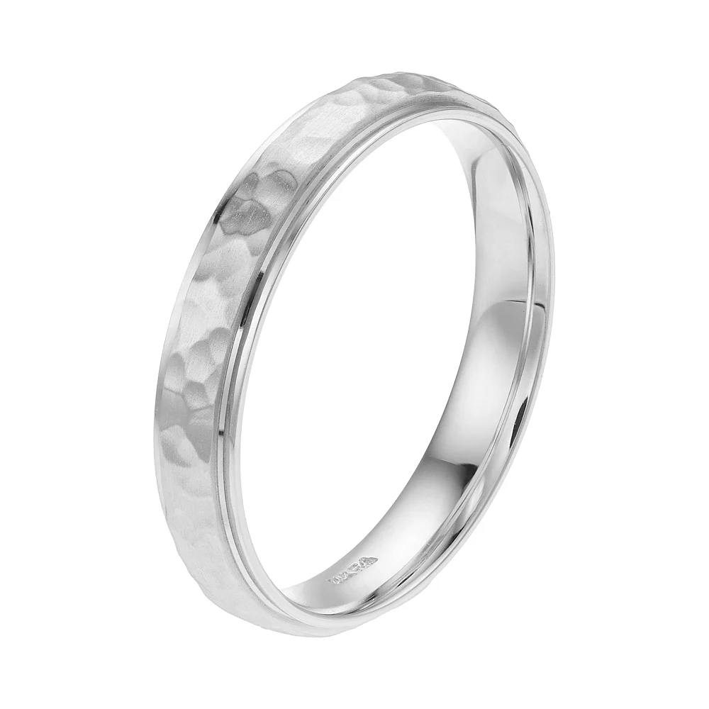 Men's AXL 14k White Gold Hammered Wedding Band - Image 2