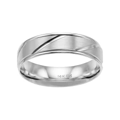 Men's AXL 14k White Gold Diagonal Striped Wedding Band