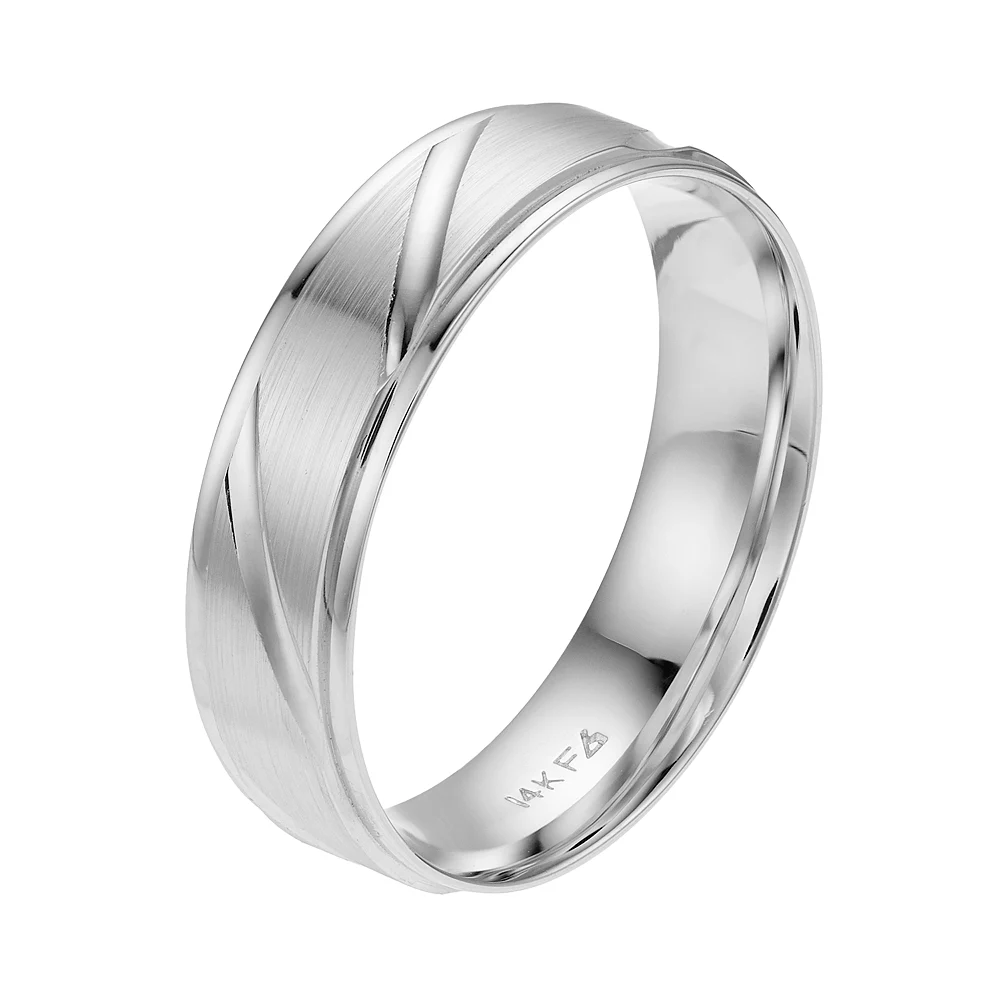 Men's AXL 14k White Gold Diagonal Striped Wedding Band - Image 2