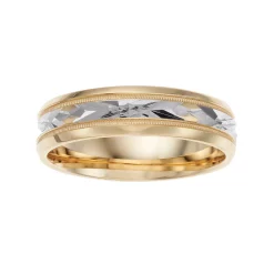 AXL 14k Gold Beveled Engraved Inlay Wedding Band