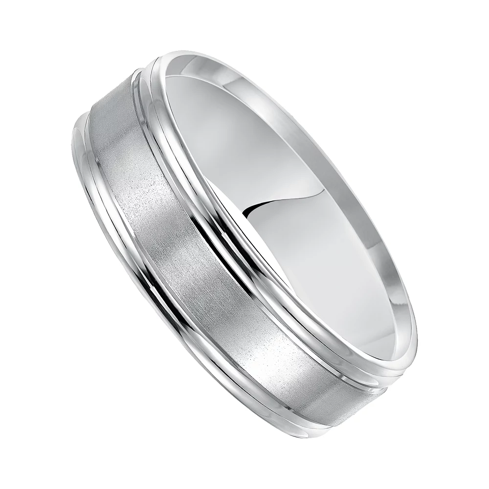 Men's AXL 14k White Gold Satin Band Wedding Ring - Image 2