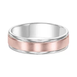 Men's AXL Two Tone 14k White Gold Satin Stripe Wedding Band