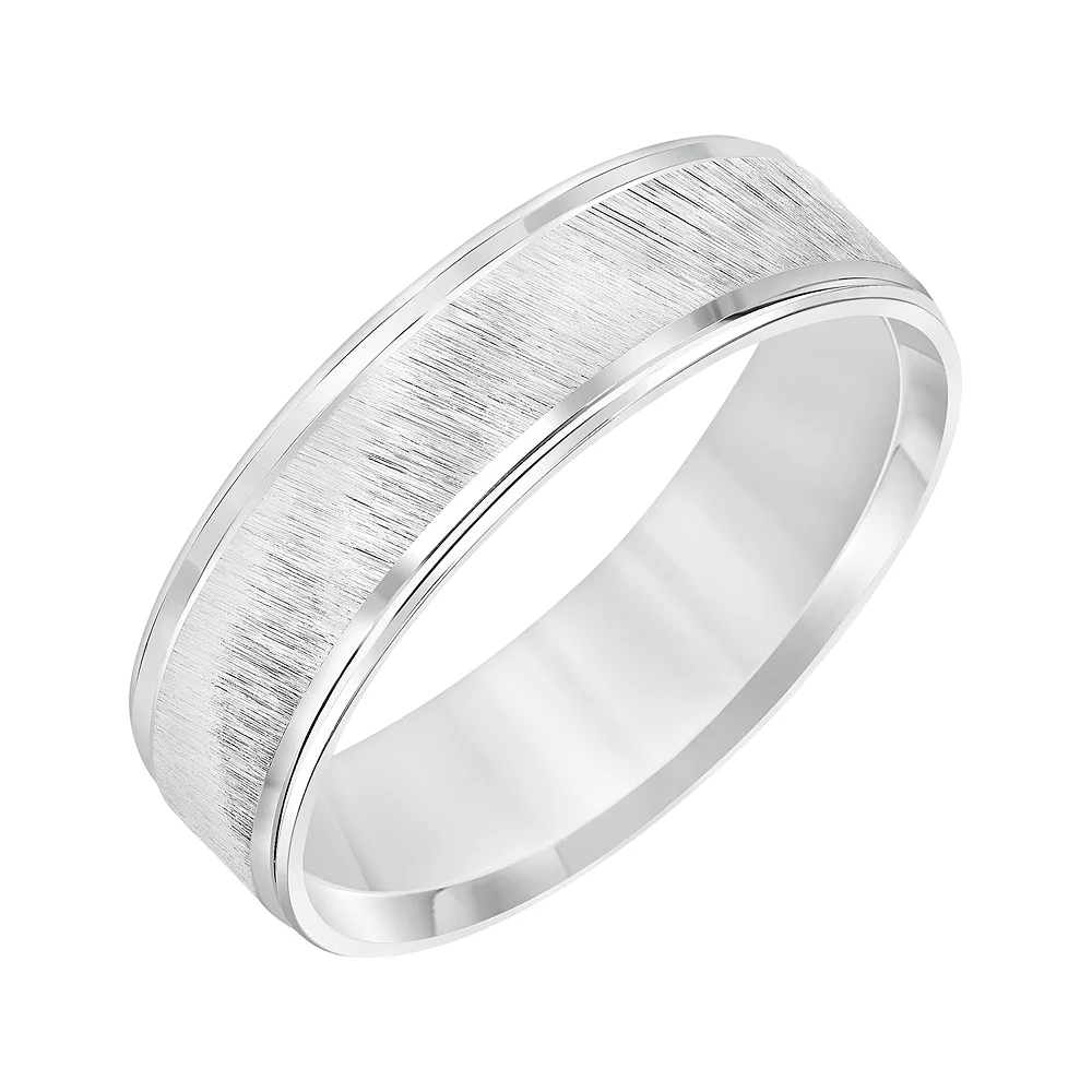 Men's AXL 14k White Gold Diagonal Brushed Wedding Band - Image 2