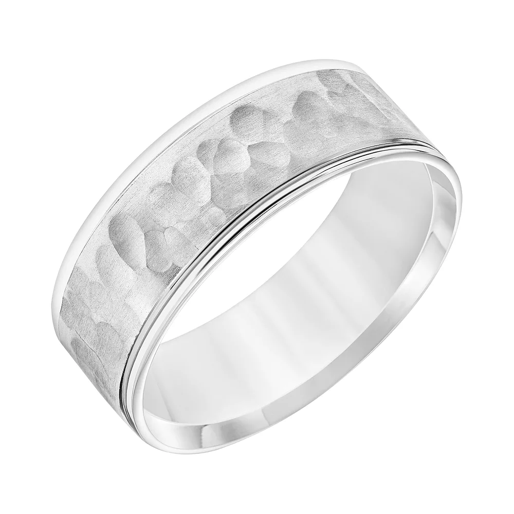 Men's AXL 14k White Gold Hammered Wedding Band - Image 2
