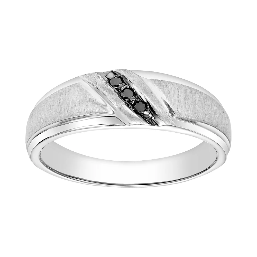AXL Men's 10k White Gold Diamond Accent T.W. Black Diamond Channel Ring