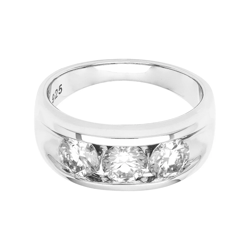 Men's AXL Sterling Silver Lab-Created Moissanite Three-Stone Ring - Image 2