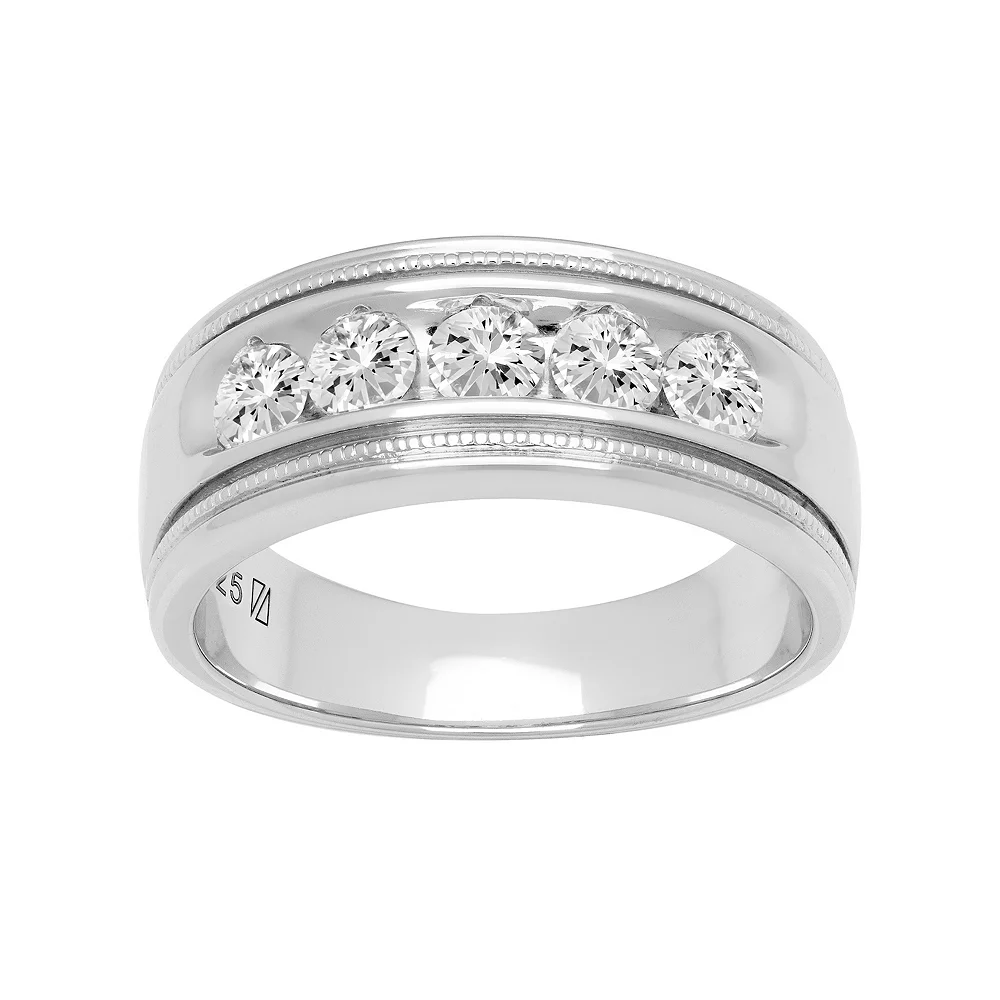 Men's AXL Sterling Silver Lab-Created Moissanite 5-Stone Ring