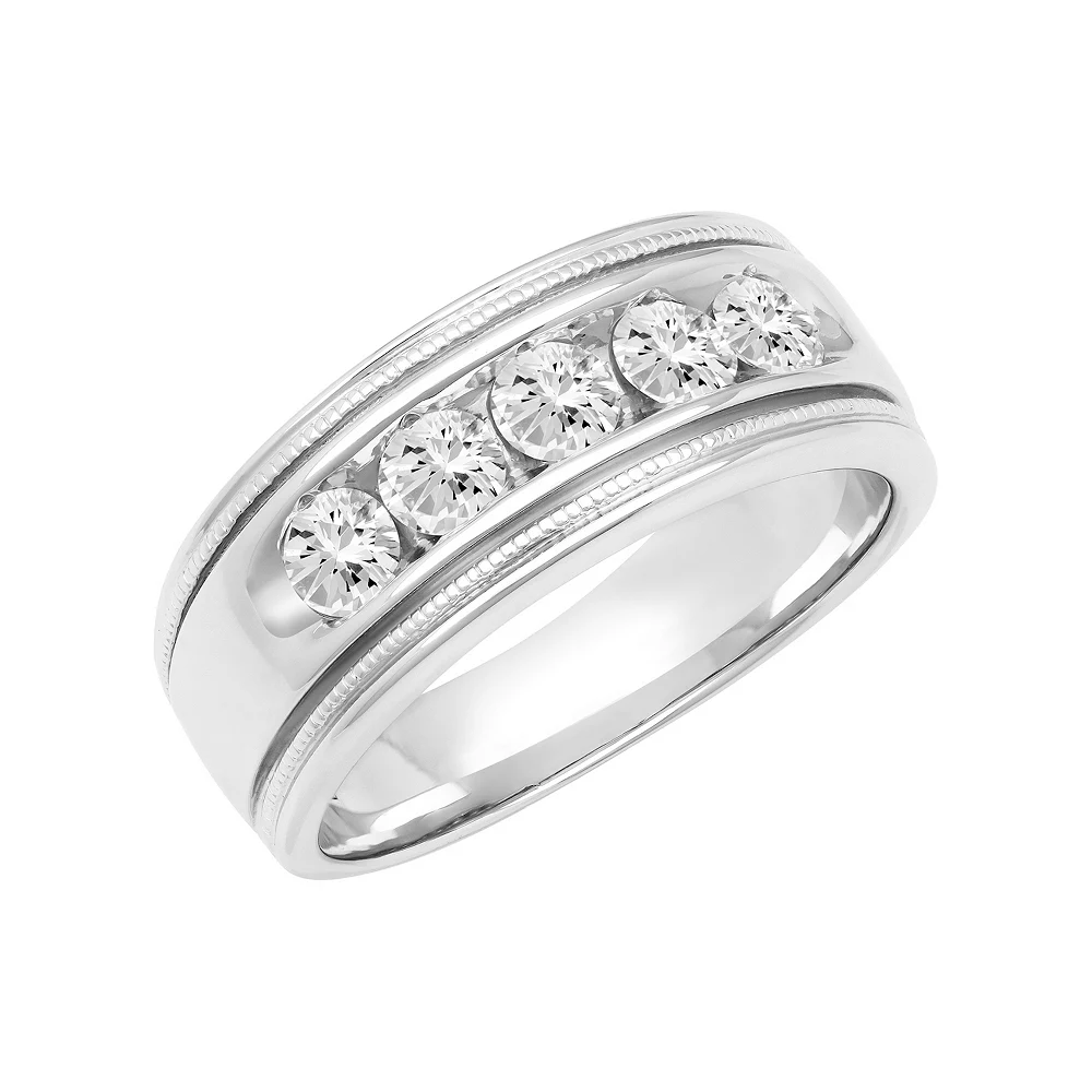 Men's AXL Sterling Silver Lab-Created Moissanite 5-Stone Ring - Image 2