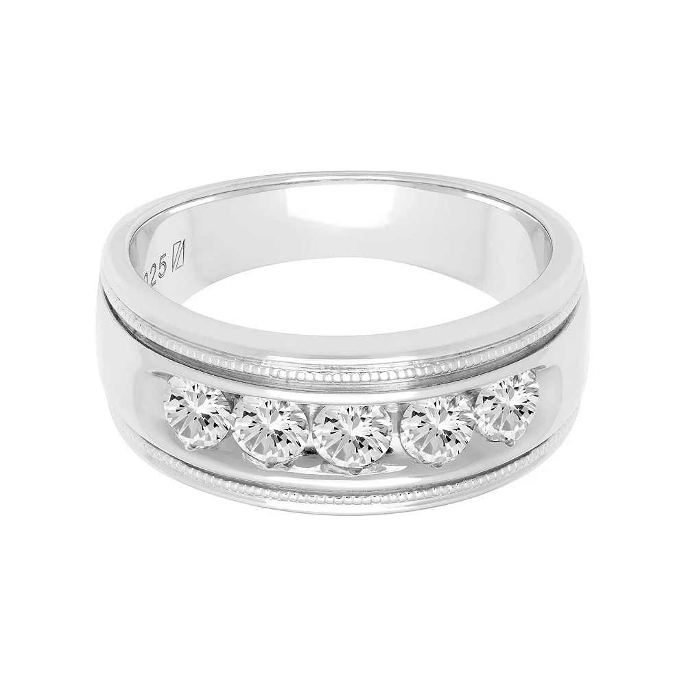 Men's AXL Sterling Silver Lab-Created Moissanite 5-Stone Ring - Image 3