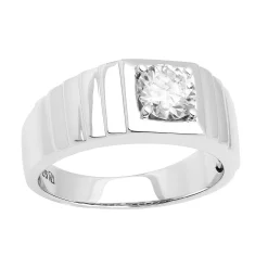 Men's AXL Sterling Silver Lab-Created Moissanite Solitaire Ring