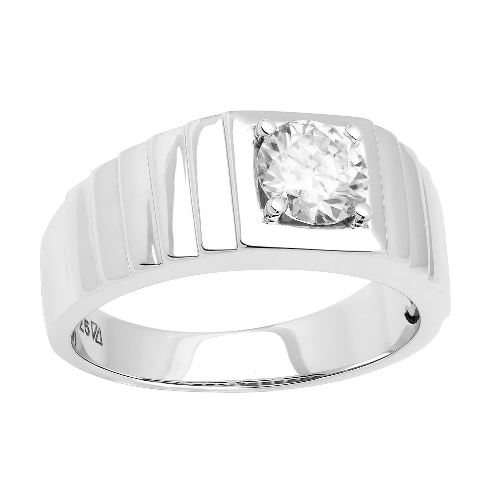 Men's AXL Sterling Silver Lab-Created Moissanite Solitaire Ring